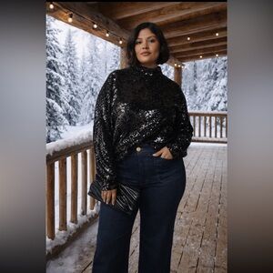 Cashmere Anthropologie NWT The Alani Mock-Neck Sweater Sequinned by Pilcro 3X.